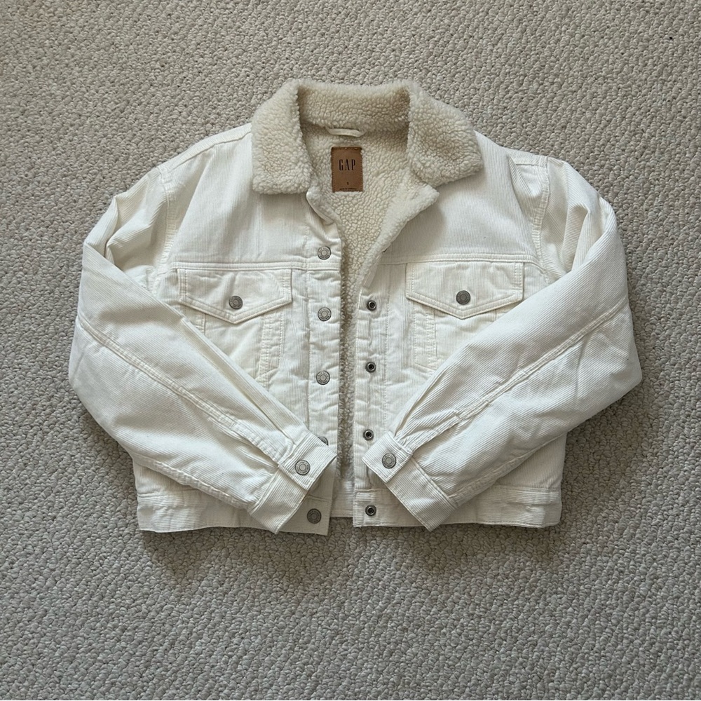 Gap '90s Sherpa Cord Icon Jacket Beige Ivory, Size Small - Picture 3 of 8